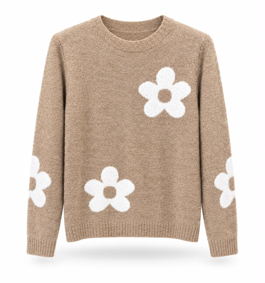 maglioncino misto lana fiori Cammello