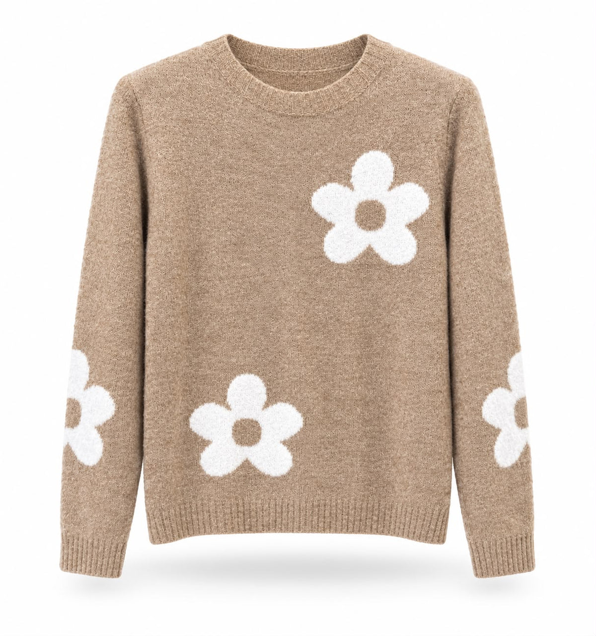 maglioncino misto lana fiori Cammello