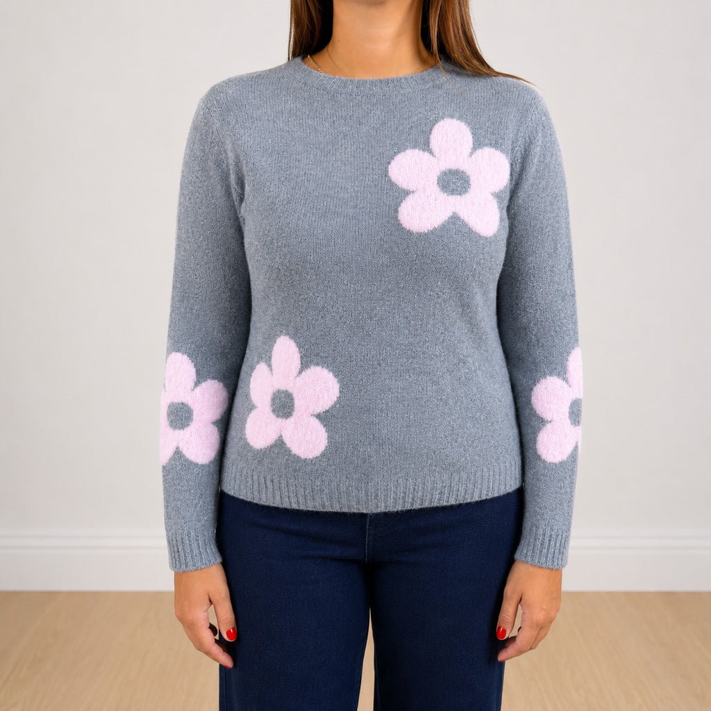 maglioncino misto lana fiori Grigio