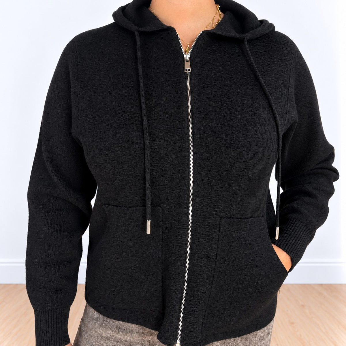 Felpa zip lunga Nero