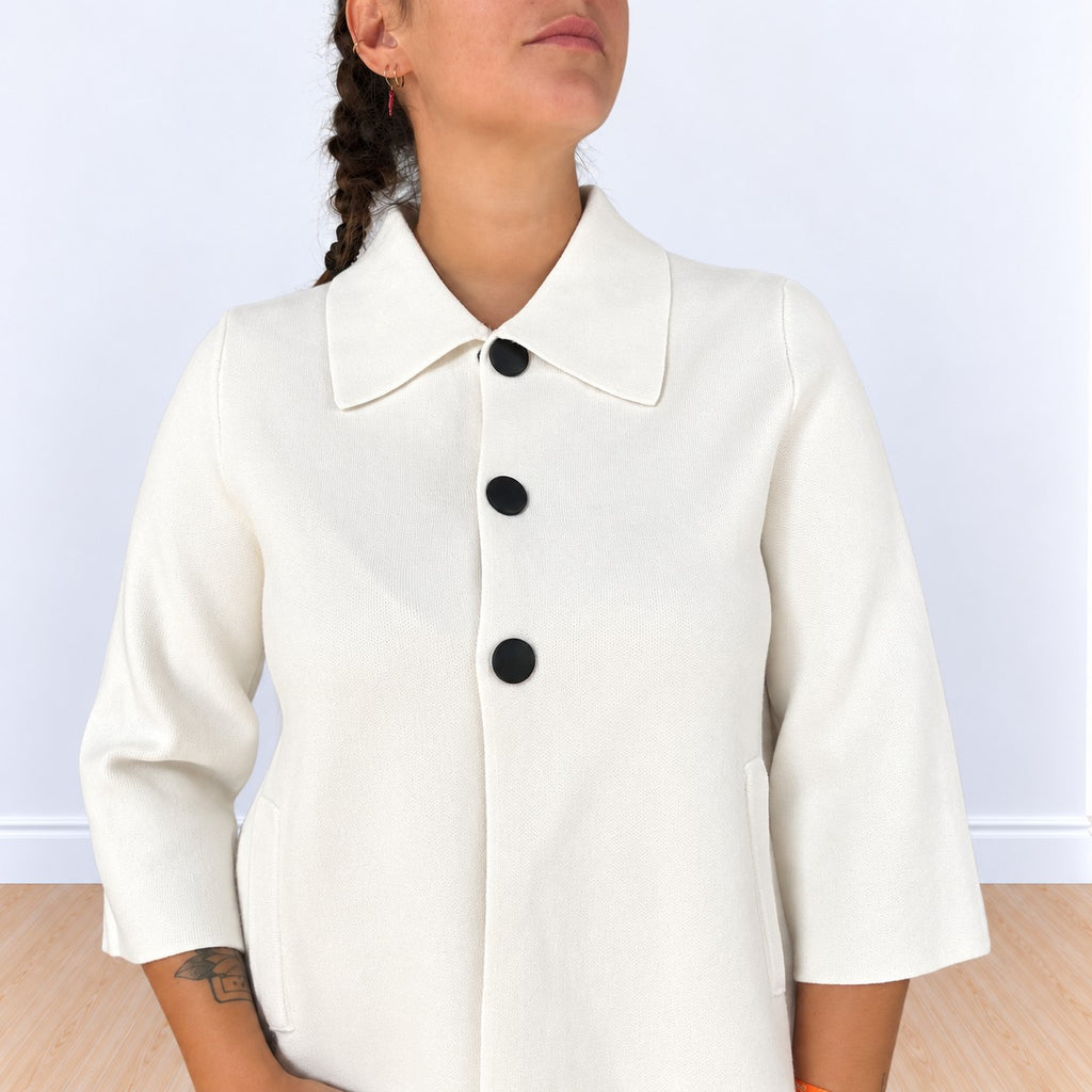 Cardigan colletto polo Panna