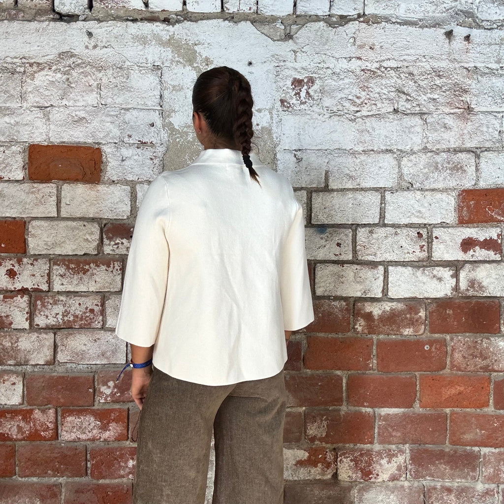 Cardigan colletto polo Panna